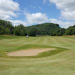 green grass with the flag in the hole.