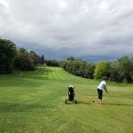 green grass with the flag in the hole.