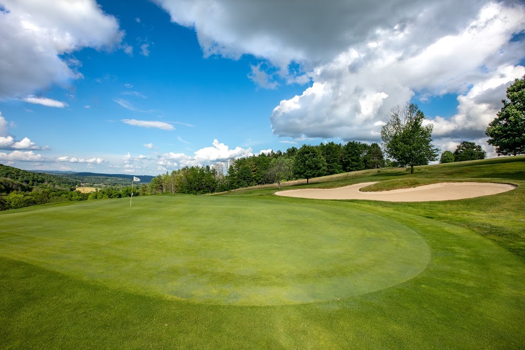 Panoramic view of a lush green golf course at Tyoga Golf Course. Smooth