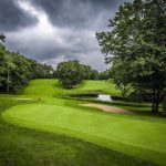 green grass with the flag in the hole.