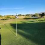 green grass with the flag in the hole.