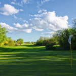 green grass with the flag in the hole.